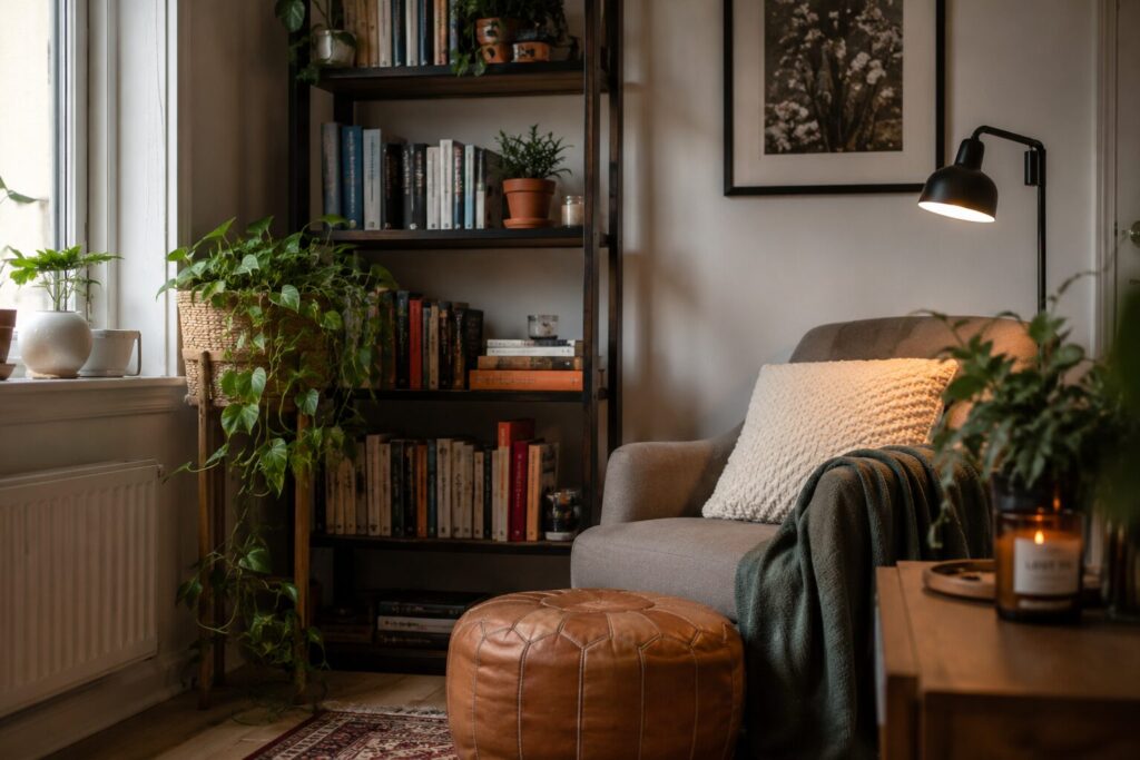 A cozy corner with houseplants